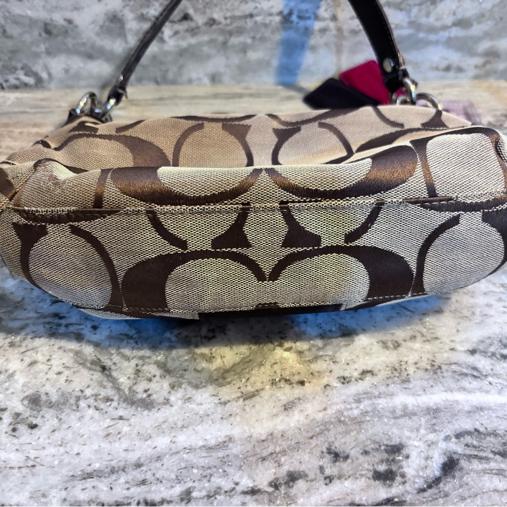 Coach Signature Jacquard Stripe Demi Brown and Tan Shoulder Bag - Picture 7 of 10